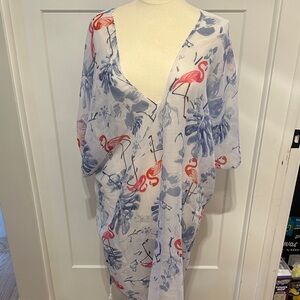 White Flamingo Print V-Neck Swim Coverup